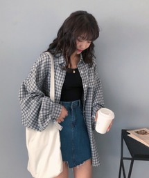 チェック ドロップショルダー オーバーサイズ シャツ