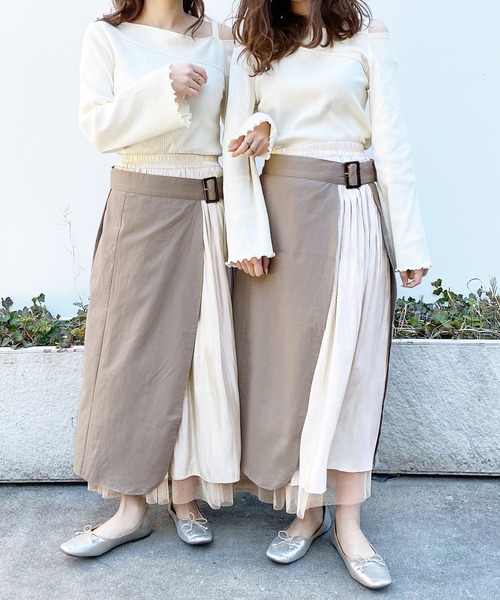PairPair（ペアペア）の「エプロンデザイン巻きスカート（スカート・レディース・ベージュ/モカ・FREE）」の2枚目の写真