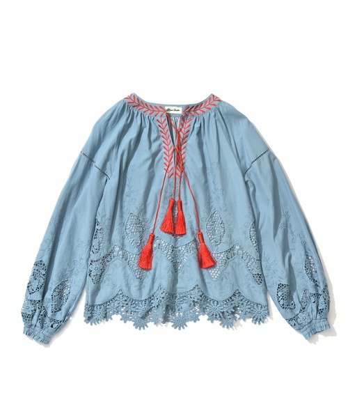 MARIE MILLER(マリー ミラー)の「Marie Miller LACE OVER BLOUSE (マリー ミラー レースオーバーブラウス)(シャツ/ブラウス・レディース・ホワイト/サックスブルー・FREE)」の2枚目の写真