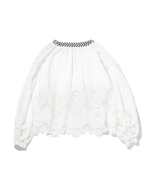 MARIE MILLER(マリー ミラー)の「Marie Miller LACE OVER BLOUSE (マリー ミラー レースオーバーブラウス)(シャツ/ブラウス・レディース・ホワイト/サックスブルー・FREE)」の5枚目の写真