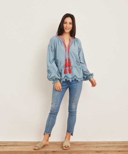 MARIE MILLER(マリー ミラー)の「Marie Miller LACE OVER BLOUSE (マリー ミラー レースオーバーブラウス)(シャツ/ブラウス・レディース・ホワイト/サックスブルー・FREE)」の10枚目の写真