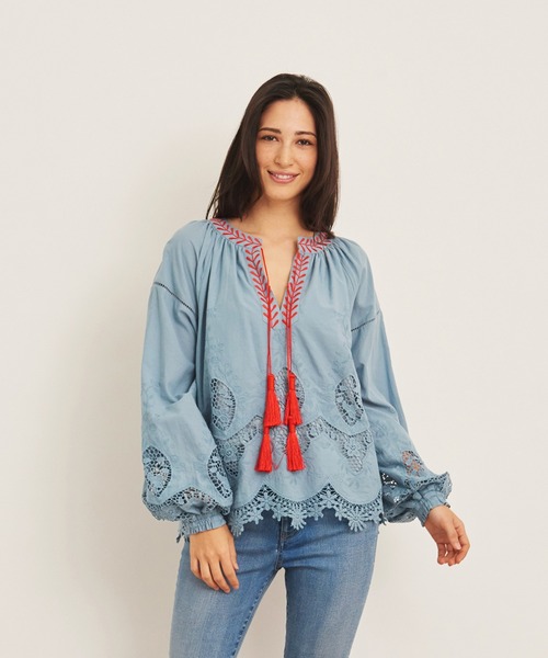 MARIE MILLER(マリー ミラー)の「Marie Miller LACE OVER BLOUSE (マリー ミラー レースオーバーブラウス)(シャツ/ブラウス・レディース・ホワイト/サックスブルー・FREE)」の12枚目の写真