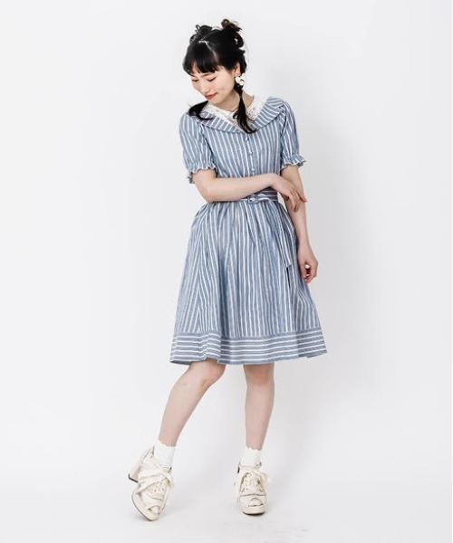極美品✨フォクシー ADEAM '24 ストライプシャツレイヤードワンピース 0 極美品✨フォクシー ADEAM '24 ストライプシャツレイヤード