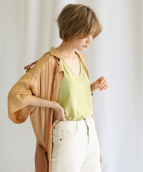 select MOCA（セレクトモカ）の「【カラバリ豊富】Uネックリラックスタンクトップ（タンクトップ・レディース・ブラック/ベージュ/オフホワイト/ライトグリーン/マスタード/ライラック/レンガ・FREE）」の18枚目の写真