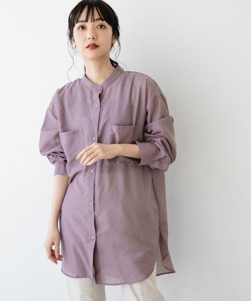 LOWRYS FARM（ローリーズファーム）の「シルキーシアーロングチュニック　887602（シャツ/ブラウス・レディース・オフホワイト/ブラック/パープル/ベージュ/グリーン・FREE）」の5枚目の写真