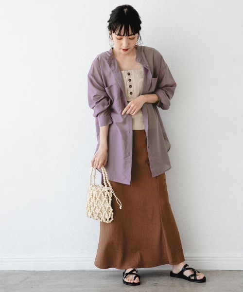 LOWRYS FARM（ローリーズファーム）の「シルキーシアーロングチュニック　887602（シャツ/ブラウス・レディース・オフホワイト/ブラック/パープル/ベージュ/グリーン・FREE）」の11枚目の写真