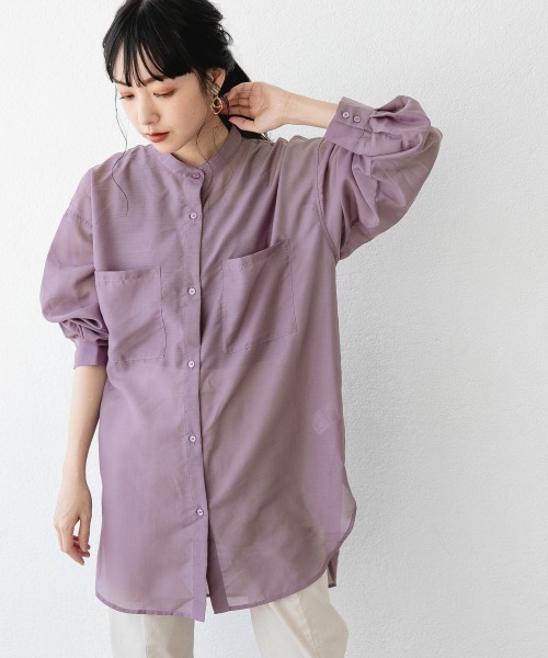 LOWRYS FARM（ローリーズファーム）の「シルキーシアーロングチュニック　887602（シャツ/ブラウス・レディース・オフホワイト/ブラック/パープル/ベージュ/グリーン・FREE）」の12枚目の写真