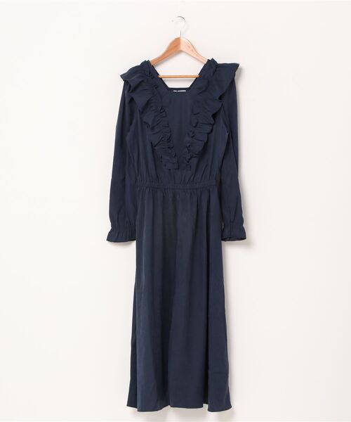 ABITOKYO（アビトーキョー）の「フロントVフリルロングワンピース（シャツワンピース・レディース・チャコールグレー/ベージュ/ネイビー/マスタード/スモークピンク・FREE）」の8枚目の写真