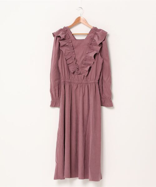 ABITOKYO（アビトーキョー）の「フロントVフリルロングワンピース（シャツワンピース・レディース・チャコールグレー/ベージュ/ネイビー/マスタード/スモークピンク・FREE）」の9枚目の写真