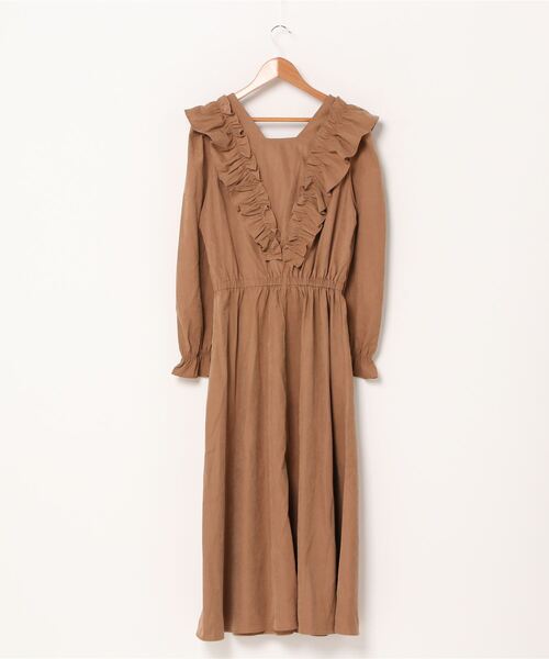 ABITOKYO（アビトーキョー）の「フロントVフリルロングワンピース（シャツワンピース・レディース・チャコールグレー/ベージュ/ネイビー/マスタード/スモークピンク・FREE）」の10枚目の写真