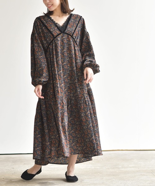 rps（アールピーエス）の「ペイズリー柄ワンピース（ワンピース・レディース・ブラック/ベージュ/ネイビー・M）」の3枚目の写真