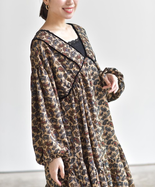rps（アールピーエス）の「ペイズリー柄ワンピース（ワンピース・レディース・ブラック/ベージュ/ネイビー・M）」の7枚目の写真