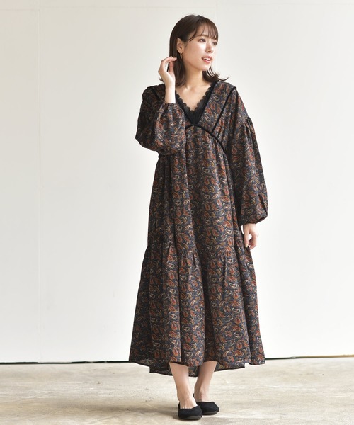 rps（アールピーエス）の「ペイズリー柄ワンピース（ワンピース・レディース・ブラック/ベージュ/ネイビー・M）」の8枚目の写真