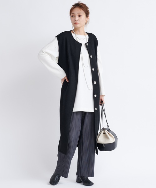 DouDou（ドゥドゥ）の「【新色追加】AWランダムプリーツワイドパンツ（その他パンツ・レディース・オフホワイト/ブラック/ライトグレー/グリーン/キャメル/チャコールグレー・FREE）」の16枚目の写真