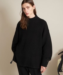 オーバーサイズ 7G畦編み 裾タッセル＆袖ZIP モックネックニットプルオーバー(EMMA CLOTHES)