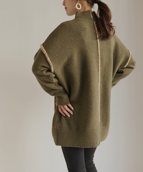 HER CLOSET(ハークローゼット)の「【HER CLOSET】配色ハンドステッチボリュームニットプルオーバー COLOR-STITCH VOLUME KNIT PULLOVER(ニット/セーター・レディース・アイボリー/ブラック/グレイッシュベージュ/ライトブラウン/カーキ・M)」の5枚目の写真