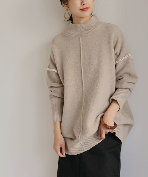 HER CLOSET(ハークローゼット)の「【HER CLOSET】配色ハンドステッチボリュームニットプルオーバー COLOR-STITCH VOLUME KNIT PULLOVER(ニット/セーター・レディース・アイボリー/ブラック/グレイッシュベージュ/ライトブラウン/カーキ・M)」の22枚目の写真