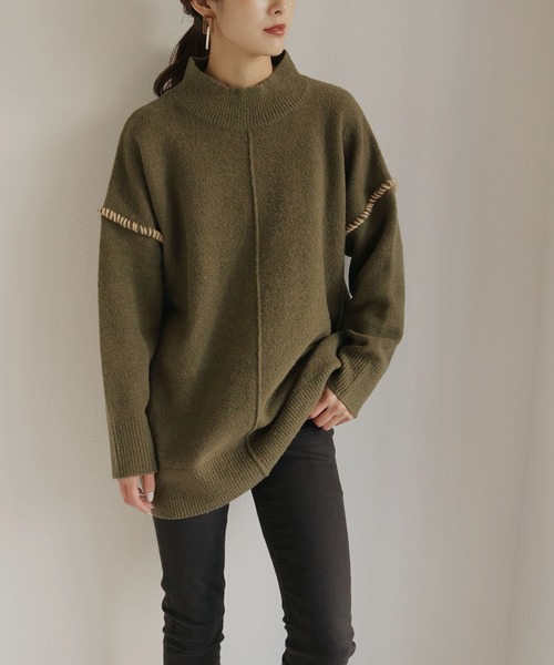 HER CLOSET(ハークローゼット)の「【HER CLOSET】配色ハンドステッチボリュームニットプルオーバー COLOR-STITCH VOLUME KNIT PULLOVER(ニット/セーター・レディース・アイボリー/ブラック/グレイッシュベージュ/ライトブラウン/カーキ・M)」の16枚目の写真