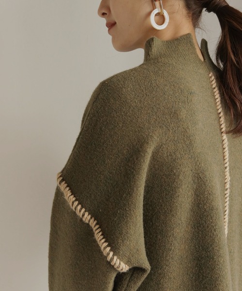 HER CLOSET(ハークローゼット)の「【HER CLOSET】配色ハンドステッチボリュームニットプルオーバー COLOR-STITCH VOLUME KNIT PULLOVER(ニット/セーター・レディース・アイボリー/ブラック/グレイッシュベージュ/ライトブラウン/カーキ・M)」の15枚目の写真