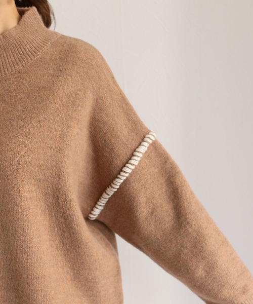 HER CLOSET(ハークローゼット)の「【HER CLOSET】配色ハンドステッチボリュームニットプルオーバー COLOR-STITCH VOLUME KNIT PULLOVER(ニット/セーター・レディース・アイボリー/ブラック/グレイッシュベージュ/ライトブラウン/カーキ・M)」の8枚目の写真