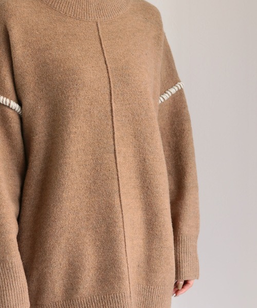 HER CLOSET(ハークローゼット)の「【HER CLOSET】配色ハンドステッチボリュームニットプルオーバー COLOR-STITCH VOLUME KNIT PULLOVER(ニット/セーター・レディース・アイボリー/ブラック/グレイッシュベージュ/ライトブラウン/カーキ・M)」の13枚目の写真