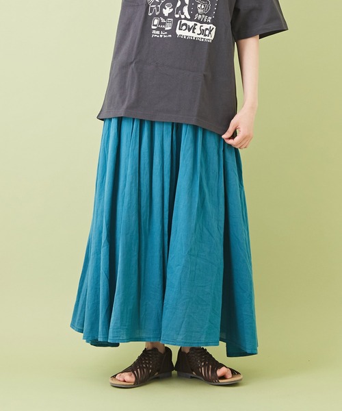 CUBE SUGAR（キューブシュガー）の「綿ボイル アシッドウォッシュ ギャザースカート（スカート・レディース・キャメル/ライトグレー/ブラック/ターコイズブルー/ピンク・M）」の4枚目の写真