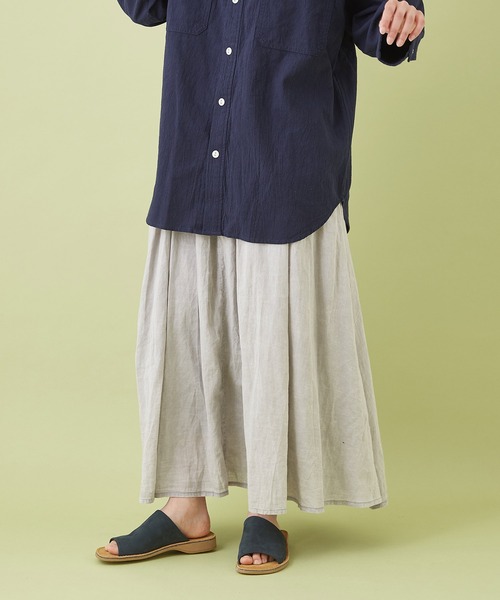 CUBE SUGAR（キューブシュガー）の「綿ボイル アシッドウォッシュ ギャザースカート（スカート・レディース・キャメル/ライトグレー/ブラック/ターコイズブルー/ピンク・M）」の3枚目の写真