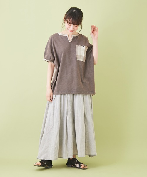 CUBE SUGAR（キューブシュガー）の「綿ボイル アシッドウォッシュ ギャザースカート（スカート・レディース・キャメル/ライトグレー/ブラック/ターコイズブルー/ピンク・M）」の7枚目の写真