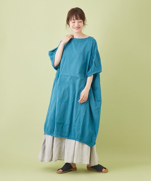 CUBE SUGAR（キューブシュガー）の「綿ボイル アシッドウォッシュ ギャザースカート（スカート・レディース・キャメル/ライトグレー/ブラック/ターコイズブルー/ピンク・M）」の9枚目の写真