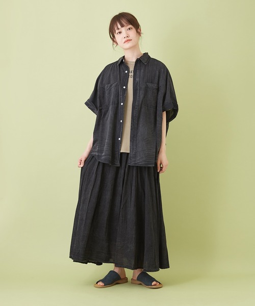 CUBE SUGAR（キューブシュガー）の「綿ボイル アシッドウォッシュ ギャザースカート（スカート・レディース・キャメル/ライトグレー/ブラック/ターコイズブルー/ピンク・M）」の15枚目の写真