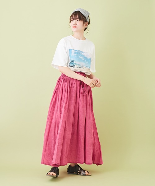 CUBE SUGAR（キューブシュガー）の「綿ボイル アシッドウォッシュ ギャザースカート（スカート・レディース・キャメル/ライトグレー/ブラック/ターコイズブルー/ピンク・M）」の20枚目の写真