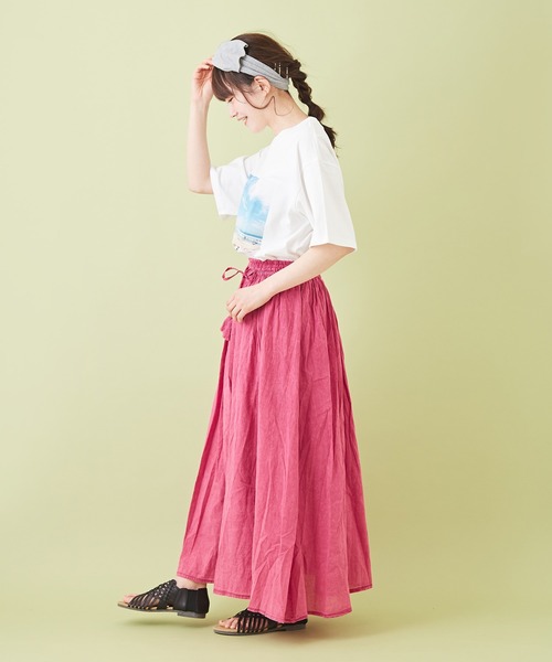 CUBE SUGAR（キューブシュガー）の「綿ボイル アシッドウォッシュ ギャザースカート（スカート・レディース・キャメル/ライトグレー/ブラック/ターコイズブルー/ピンク・M）」の21枚目の写真