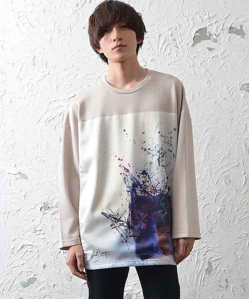 MinoriTY（マイノリティ）の「プリントロンT 抽象アート柄 ルーズシルエット とろみ素材（Tシャツ/カットソー・メンズ・ホワイト/ライトベージュ/ブラック/ピンク/ホワイト系その他/ブラック系その他・FREE）」の6枚目の写真