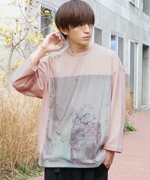 MinoriTY（マイノリティ）の「プリントロンT 抽象アート柄 ルーズシルエット とろみ素材（Tシャツ/カットソー・メンズ・ホワイト/ライトベージュ/ブラック/ピンク/ホワイト系その他/ブラック系その他・FREE）」の9枚目の写真