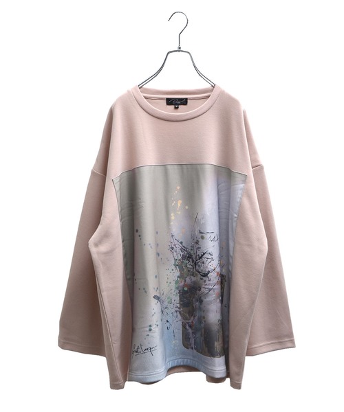 MinoriTY（マイノリティ）の「プリントロンT 抽象アート柄 ルーズシルエット とろみ素材（Tシャツ/カットソー・メンズ・ホワイト/ライトベージュ/ブラック/ピンク/ホワイト系その他/ブラック系その他・FREE）」の7枚目の写真