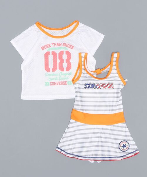 セール Converse コンバース キッズ水着2点セット ｃｖボーダーワンピt付２点 水着 Converse コンバース のファッション通販 Zozotown