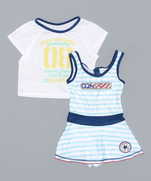 セール Converse コンバース キッズ水着2点セット ｃｖボーダーワンピt付２点 水着 Converse コンバース のファッション通販 Zozotown