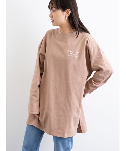 Green　Parks（グリーンパークス）の「胸元刺繍ロンT＊（Tシャツ/カットソー・レディース・ブラック/モカ/オレンジ/オフホワイト・FREE）」の4枚目の写真