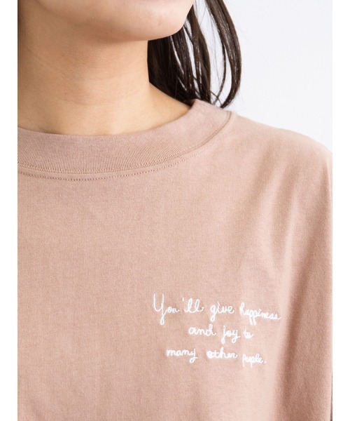 Green　Parks（グリーンパークス）の「胸元刺繍ロンT＊（Tシャツ/カットソー・レディース・ブラック/モカ/オレンジ/オフホワイト・FREE）」の9枚目の写真