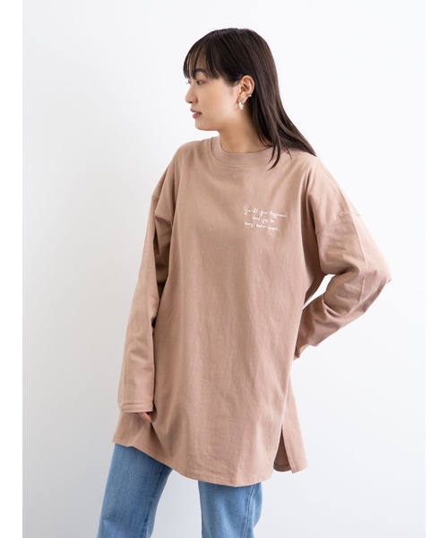 Green　Parks（グリーンパークス）の「胸元刺繍ロンT＊（Tシャツ/カットソー・レディース・ブラック/モカ/オレンジ/オフホワイト・FREE）」の6枚目の写真