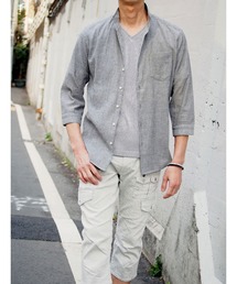 HIDEAWAYS NICOLE | 先染めラメクレープ七分袖シャツ(シャツ/ブラウス)