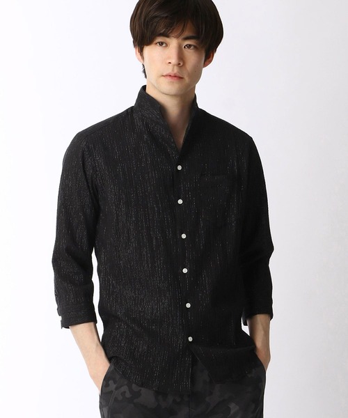 HIDEAWAYS NICOLE（ハイダウェイニコル）の「先染めラメクレープ七分袖シャツ（シャツ/ブラウス・メンズ・ホワイト/ブラック/グレー・LARGE/X-LARGE/MEDIUM）」の3枚目の写真