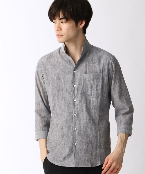 HIDEAWAYS NICOLE（ハイダウェイニコル）の「先染めラメクレープ七分袖シャツ（シャツ/ブラウス・メンズ・ホワイト/ブラック/グレー・LARGE/X-LARGE/MEDIUM）」の4枚目の写真