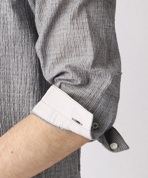 HIDEAWAYS NICOLE（ハイダウェイニコル）の「先染めラメクレープ七分袖シャツ（シャツ/ブラウス・メンズ・ホワイト/ブラック/グレー・LARGE/X-LARGE/MEDIUM）」の14枚目の写真