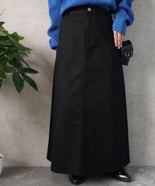 SELECT LEVERY(セレクトリベリー)の「デニム・ツイルフレアロングスカート(デニムスカート・レディース・ネイビー/ブルー/インディゴブルー/ダークグレー/ブラック/ワンウォッシュ/ホワイト/キナリ/ブラック系その他/ベージュ/カーキ・LARGE/MEDIUM/SMALL/X-LARGE)」の5枚目の写真