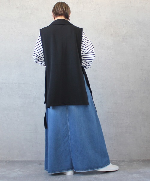 セール】(nod)デニム・ツイルフレアロングスカート（デニムスカート