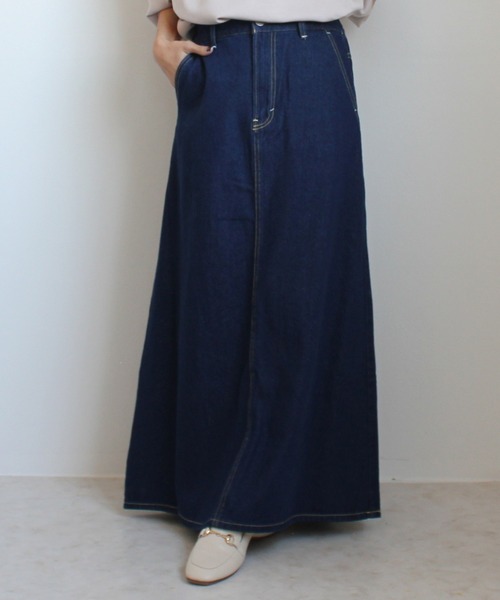 nod)デニム・ツイルフレアロングスカート（デニムスカート）｜Emma