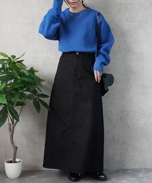 nod)デニム・ツイルフレアロングスカート（デニムスカート）｜Emma