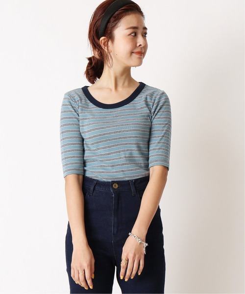 U by SPICK&SPAN(ユーバイスピックアンドスパン)の「【MILLER/ミラー】 ボーダー5分袖クルーネックプルオーバー2◆(Tシャツ/カットソー・レディース・グリーン/サックスブルー/レッド・FREE)」の3枚目の写真