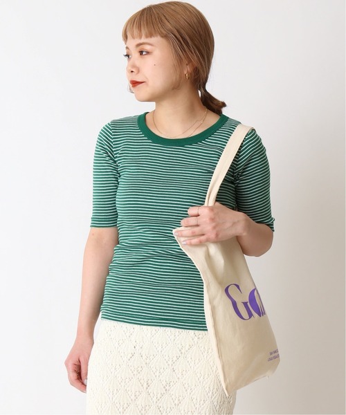 U by SPICK&SPAN(ユーバイスピックアンドスパン)の「【MILLER/ミラー】 ボーダー5分袖クルーネックプルオーバー2◆(Tシャツ/カットソー・レディース・グリーン/サックスブルー/レッド・FREE)」の2枚目の写真